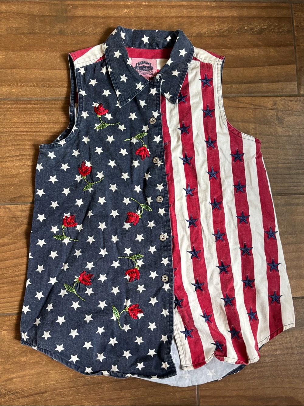 Vintage Cambridge Country Store American Flag Rose Embroidered Sleeveless M
